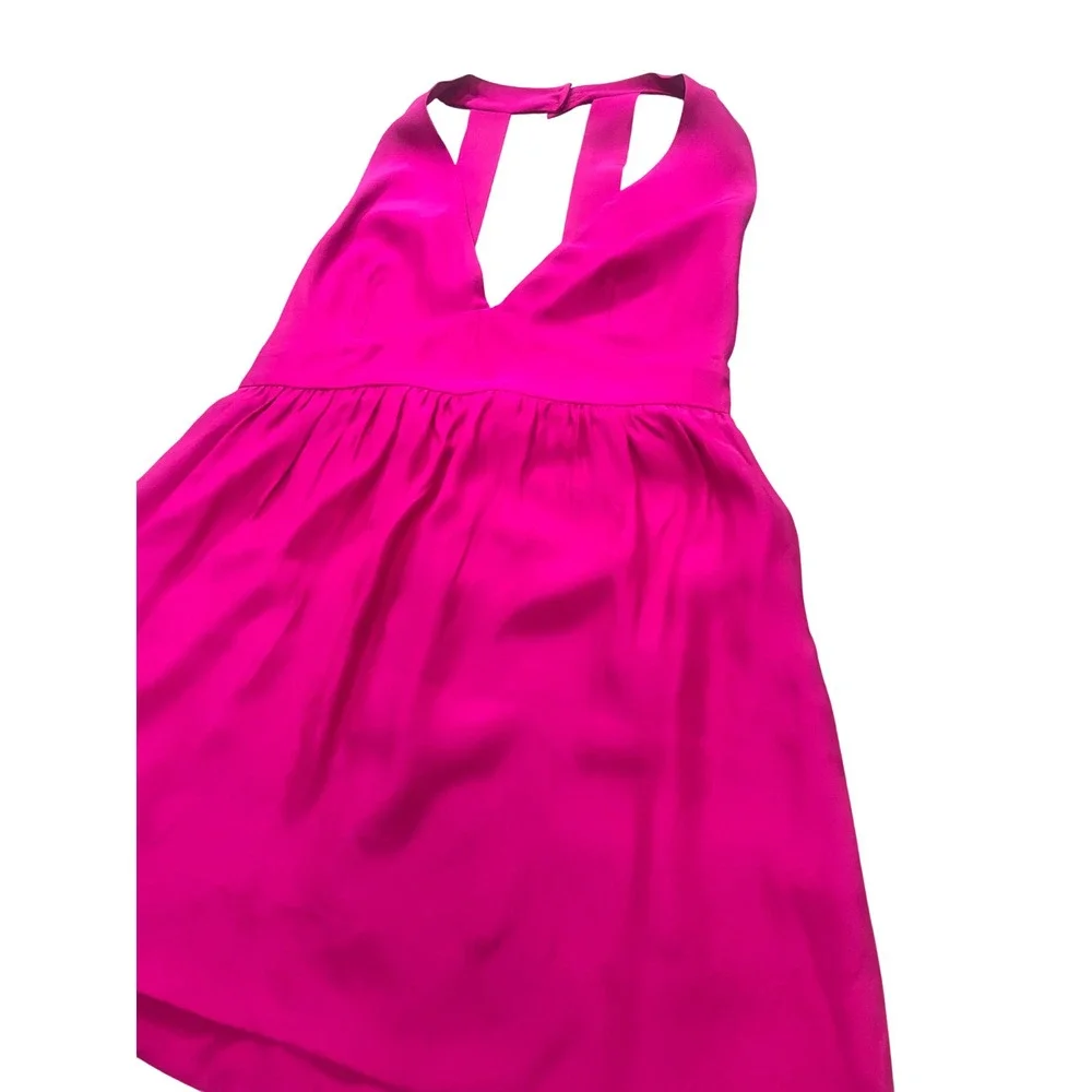 Amanda Uprichard Hot Pink‎ Halter Blouse 100% Silk Deep V-Neck Open Back Medium